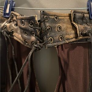 Stylish Brown Leather Women's riding vest and chaps. Sold together.